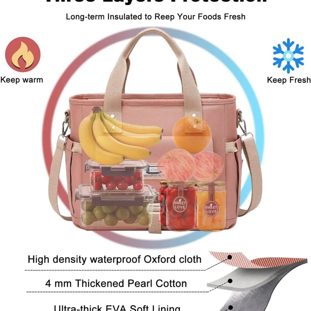 New W/O Tags WEITARS Outdoor Adventure Insulated Lunch Bag Cold/Hot Pink Tote - Picture 12 of 14